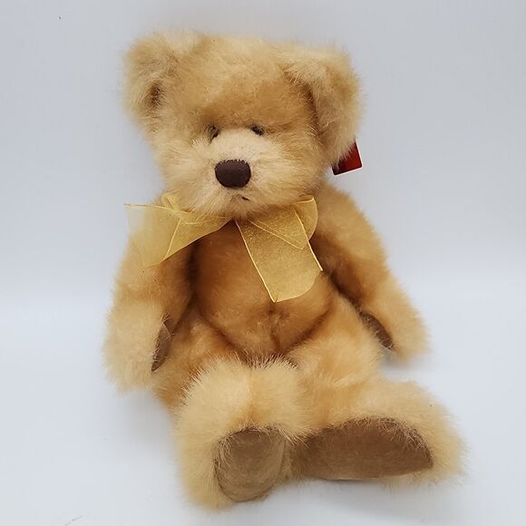 Russ Berrie Pennington Brown Bear Plush 12" Sits Up Gold Bow Tag Attached #2818 - Picture 1 of 9